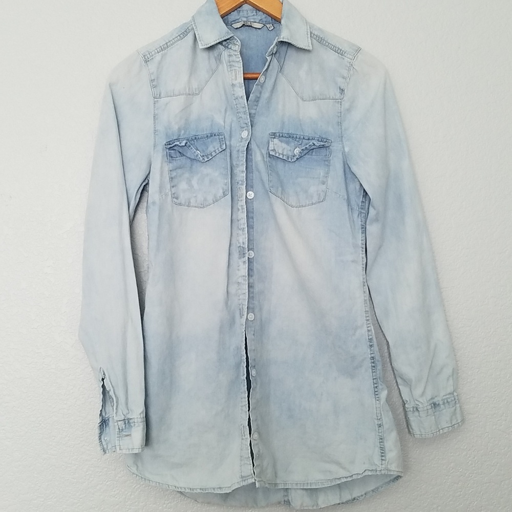 BKE long denim color button up shirt.